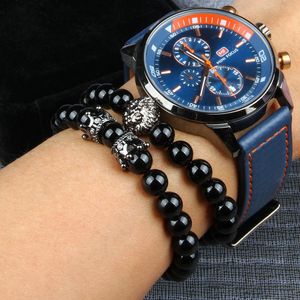 Wholesale black onyx bracelet resale online - New Sets Lion Head Cz Crown Beaded Bracelets sets mm Natural Black Onyx Stone Beads Men Jewelry