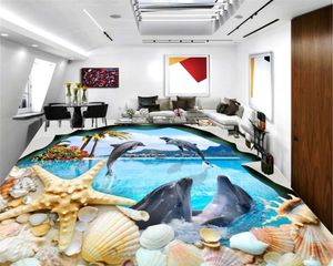 3d Home Floor Wallpaper Jumping Dolphins Beautiful Ocean View Living Room Bedroom 3D Floor Interior Mural Wallpaper