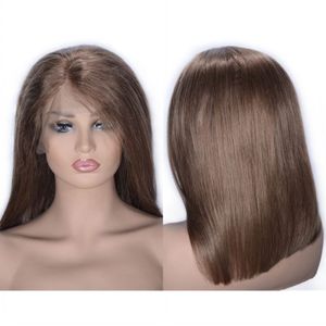 10 inch Straight Bob Lace Front Wigs 6# Brazilian Human Hair Wig 130% Density Free Part for Women