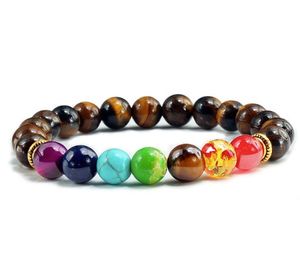 Olho de Tigre de Pedra natural 7 Chakra Pulseiras Bangles Yoga Contas de Equilíbrio Oração de Buda Homens Elásticos Pulseira Masculina