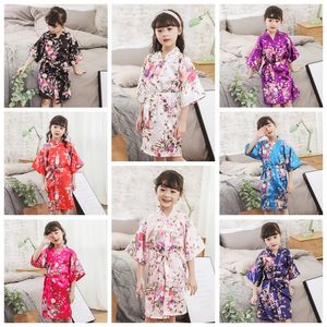 Kids satin Floral Kimono Robe Bathrobe Flower Children Nightgown For Spa Party Wedding Birthday home clothing