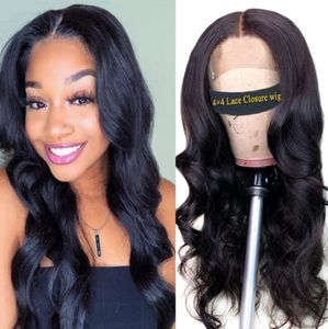 2022 New Fashion Lace Fechamento peruca Human Hair Wigs Wave Body para mulheres negras ÓMBO Long Part Long Side