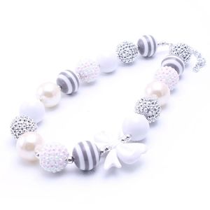 Silver+White Toddler Chunky Bead Necklace Baby Kid Girl Bubblegum Chunky Necklace Jewelry Children Best Gift