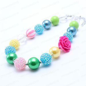 Newest Fashion Flower Beads Kid Chunky Necklace Spring Color Bubblegum Bead Chunky Necklace Children Jewelry For Toddler Girls