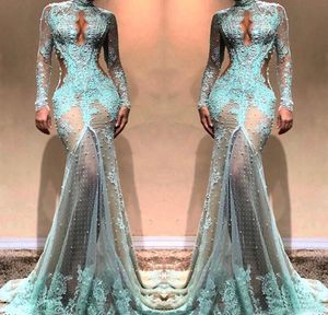 New Long Sleeves Lace Evening Dress Dubai Illusion Bodice Holiday Women Wear Formal Party Prom Gown Custom Made Plus Size