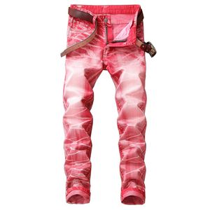 Модные мужские стройные посадки на прямые джинсы для ног дизайнер вымытый царапинный хип -хоп 3D Printed Джинсовые брюки уличная одежда JB801