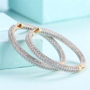 Creative Pave White Cubic Zirconia Earrings Crystal Big Circle Hoop Earrings for Women Fashion Party Queen Jewelry Ear Clip