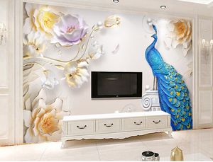 Benutzerdefinierte Tapete 3D-Schmuck geprägte Stereo einfache Pfau europäischen Stil Wohnzimmer Schlafzimmer Hintergrund Wanddekoration Wandbild Tapete