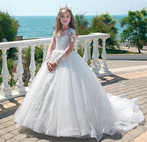 Abito da prima comunione personalizzato per bambina vintage in pizzo bianco avorio personalizzato Abiti da ragazza di fiore manica lunga Abito da ballo per bambini Abito da spettacolo Taglia 2-14Y