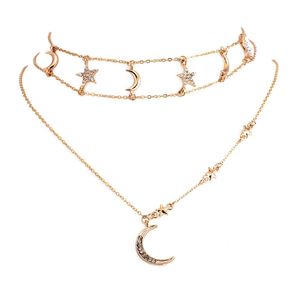 Crystal Star Moon Necklace Gold Choker Multilayer Necklaces Pendant Summer Fashion Jewelry for Women will and sandy