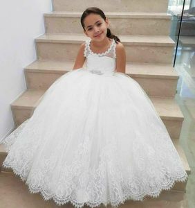 White Flower Girl Dresses Tulle Beading Appliqued Pageant Dresses For Girls First Communion Dresses Kids216r