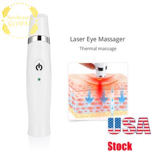 USA Stock Stock Hashed Eye Massager Zauberstab Mini Augen Gesicht Massage Anti Falten Dunkle Kreise Gerät Weiß