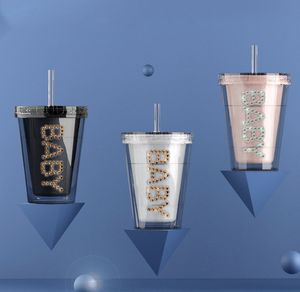 The latest 14.2OZ Drinkware double-layer plastic milk coffee cup comes with a BABY flash diamond and supports custom logos