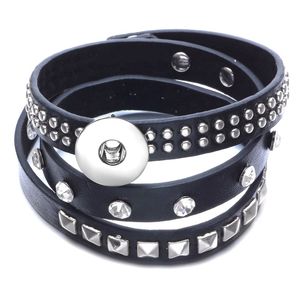 18mm fai da te Noosa Snap Bracciale Charms in pelle nera avvolgere gioielli per le donne rivetto europeo cristallo diamante punk bracciali fai da te uomo braccialetti