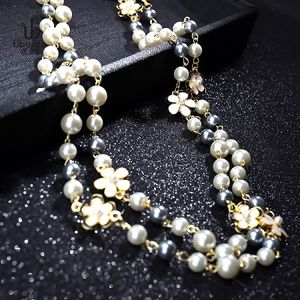 Nuovo designer di moda di lusso bellissimi fiori classici eleganti perle multistrato collana lunga maglione per donna