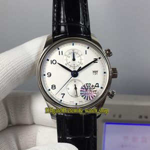 YLF Melhor versão Portugieser Chronograph Clássico 390302 Cal.89361 automáticas 28800 Vph Branco Dial Mens Watch Sapphire couro Desporto Relógios