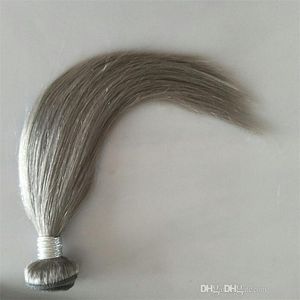 Grå färg brasiliansk silke rak 3st Lot Silver Grå Hårväv Buntar Virgin Human Hair Extensions Gratis