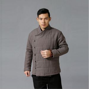Ostasiatische Vintage-Jacke, Winter-Männer, Ramie-Baumwolle, gepolsterte Kleidung, schräges Revers, chinesischer Stil, traditionelle warme Baumwoll-Leinen-Kleidung