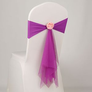 Organza Chair Sash Spandex Sashes With Rose Ball Artifical Flower Wedding Lycra Bow Tie Band Decoration