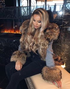 OftBuy Real Fur Coat Long Parka Winter Jacket Women Natural Raccoon Fur Collar Real Fox Fur Liner Detachable Streetwear