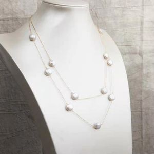 Großhandels-Qualitäts-Dame-Minimalist Modern Style 14K Gold überzogene Münzen-Perlen-Doppel-Halskette mit preiswertem Preis