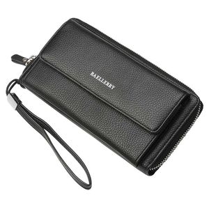 Leather Secretary Wallet Business Organizer Bifold Checkbook Cover With Zipper Long Purse Men's Wallet Money Clip Clutch Bag Purses