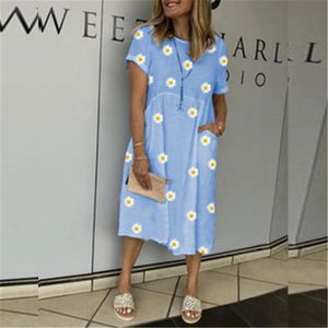 Designer Summer Women Dress Vintage Floral Print Loose Dress Fashion Trend Round Neck Petal Short Sleeve Dress Casual Party