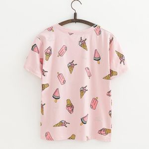 Tops Hot Tees Ice Cream Print Cotton T-Shirt Women Shirt Short Sleeve O-Neck Casual T Shirt Girls Top Shirt Xs -Xl Female Trend