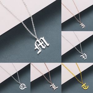 Fashion Stainless Steel Necklace for Women and Men A-Z 26 Old English Letters pendant necklace creative letters& Initial Necklace