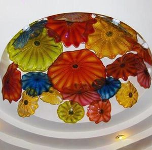 Art Mosaic Lights Lamps Multicolor Italian Blown Plates Chandelier Lighting Murano Glass Flush Mounted Ceiling Light