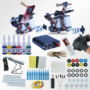 Tatueringsmaskiner Power Box Set 2 pistoler Immortal Color Inks Supply Nålar Tillbehör Kit Komplett tatuering Permanent Makeup Kit