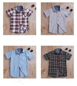 Baby Boy Clothes Kids Summer Solid Plaid T-shirts Short Sleeve Loose Tops Cotton Grid Casual Shirts Toddler Boutique Gentleman Suit EZYQ336