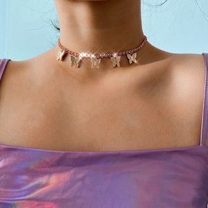 Collana girocollo in cristallo da donna Bijoux Catene a maglia cubana Catene ghiacciate Collana a farfalla per gioielli da regalo per amanti del matrimonio da donna