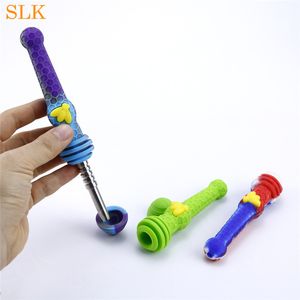 Honeybee Dab Straw Silicone Bong med 12mm rostfritt stål Tip Glasolja Burner Pipe Silicon Rökning Pipe Oil Rökningstillbehör