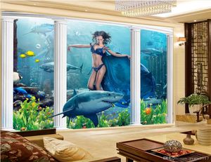 Foto personalizada 3d papel de parede 3d tubarão golfinho subaquático mundo sereia coral tridimensional fundo parede seascape papel de parede