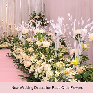 Ny bröllopsdekoration väg citerad blomma rad silke blomma dekoration båge blomma vägg bröllop scen förfunktion område bakgrund dekorativa