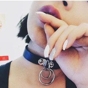 Ny klassisk vintage punk rock mörk harajuku dubbelrunda pendlar läder krage choker halsband för kvinnor gåva et1052