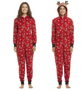 Matching Natal da família Pijama Romper Jumpsuit Mulheres Homens do bebê Crianças Red Imprimir Xmas Pijamas Roupa de Noite capuz Zipper Outfits