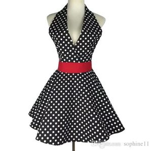 Retro Kitchen Apron Woman Cotton Polka Dot Cooking Apron Vintage Cute Lady Bib Cotton Apron Dress