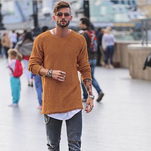 Moda-Casual Suéter para hombre Color sólido Chaquetas de manga larga Jerseys con cuello en O Prendas de punto Jerséis largos Otoño de gran tamaño Tops de palangre juvenil