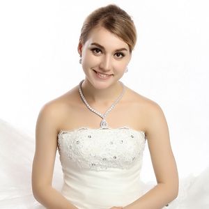 Fashion-Brand Hot Selling Noble Angel Tears Pendant Necklace Earring Cubic Zircon Rhinestone Crystal For Women Bridal Wedding Jewelry Set