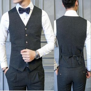 Серый свадебный жилет 2019 Шерсть однобортный Жених Жилет Slim Fit Формальные Деловые Мужчины Жилеты на заказ