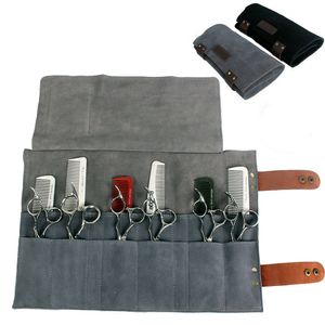 Real Leather Hair Stylist Professional Barber Scissor Pouch Cases Salon Hairdresser Scissors Tool Holster Folding Bag 12 Pockets T190706