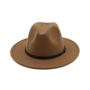 Moda- Chapeau Fedora Hats cordão de couro Decoração de lã Aba larga de feltro Bowler Mulheres Homens na moda Jazz Hat Gambler Fedoras Caps