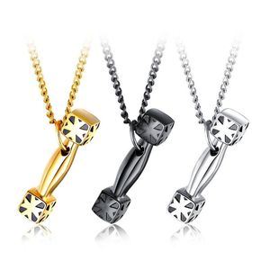 New fashion hip hop design stylish cool titanium steel sports Dumbbell simple elegant men pendant necklace 70cm chain