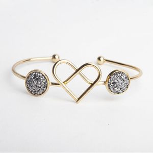 Wholesale-New Fashion Druzy Drusy Bracelet Gold Plated Knotted Love Heart Open Adjustable Bangle Bracelets For Women Lady Jewelry