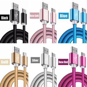 Cavi di ricarica ad alta velocità da 1 m 2 m 3 m 2.4A Tipo c Cavo Micro Usb Filo di nylon intrecciato in lega per Samsung S8 S9 S10 Nota 8 9 10 LG Huawei