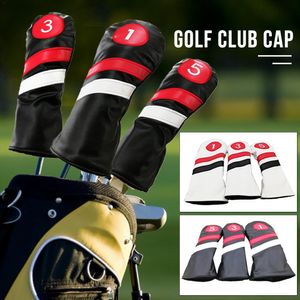 3PCS Golf Head Covers Driver Fairway Wood Headcovers Black Red White Vintage PU Leather 1 3 5 Driver Fairway Head Covers