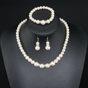 Beaded Pearl Necklaces Bracelets Earrings Jewelry 3pcs Sets Bride Wedding Birthday Party Club Fashion Accessories For Women Girl