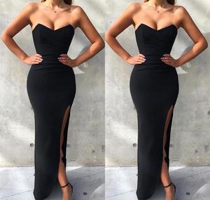 Sexy schwarze Abendkleider im Meerjungfrau-Stil, rückenfrei, herzförmiger Ausschnitt, seitlicher Schlitz, bodenlang, Feiertags-Partykleid, formelle Kleidung von Clebrity